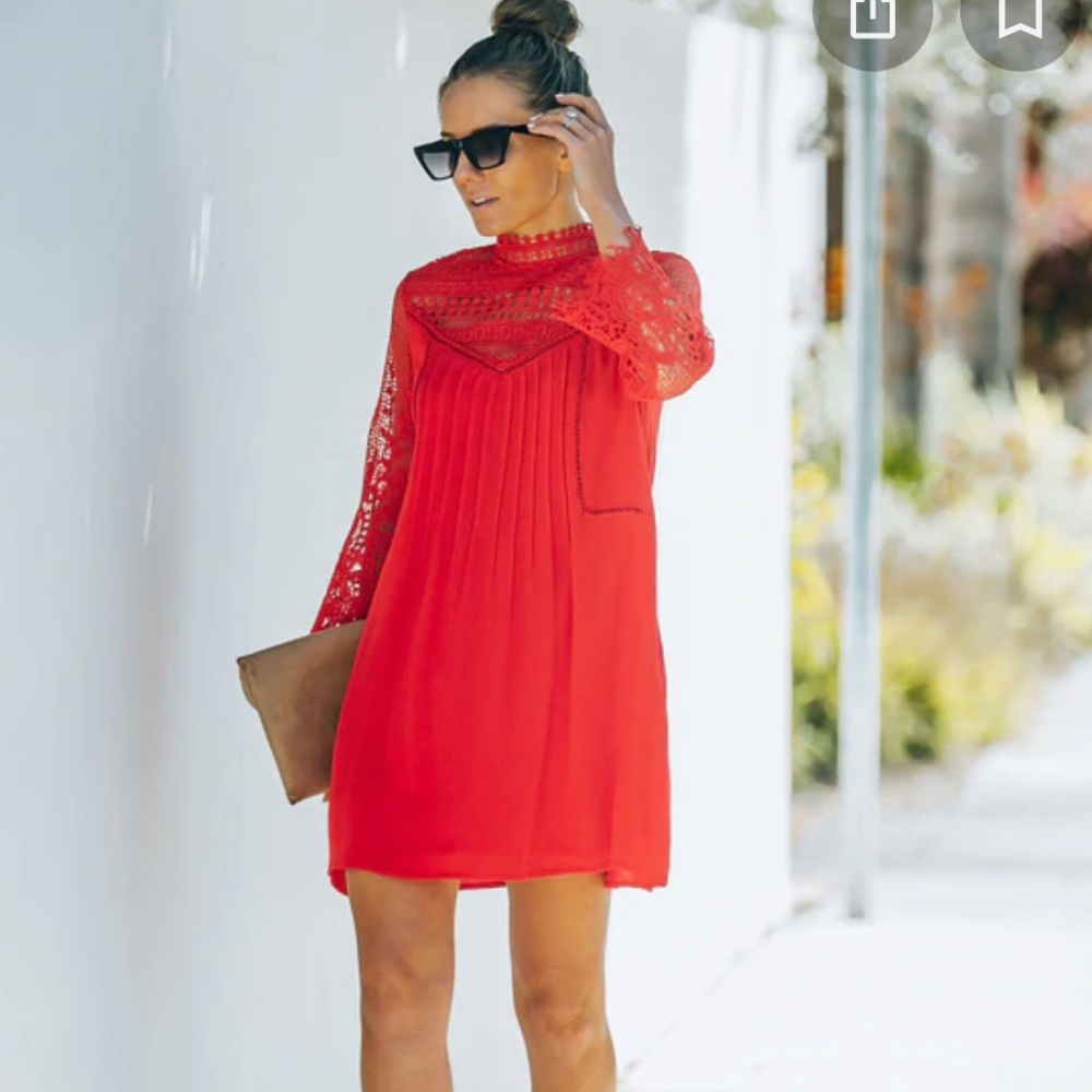NEW - Vici dolls CITY OF LOVE POCKETED CROCHET LACE DRESS - RED
